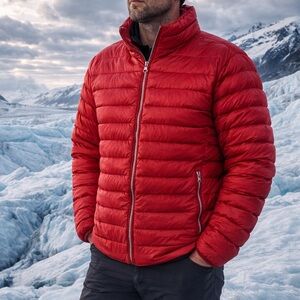 Alpinetek Men's Red Puffer Travel Coat